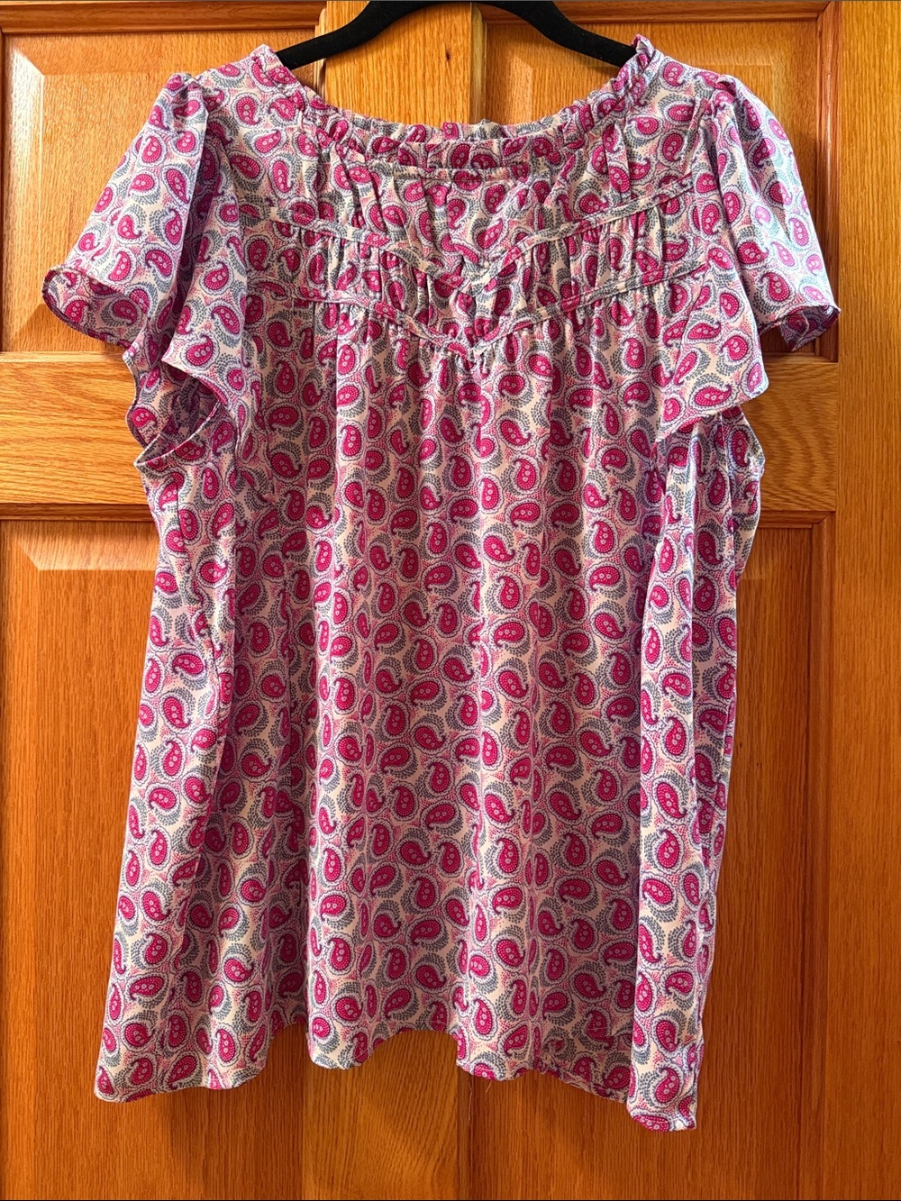 LOFT Pink Paisley Smocked Yoke Flutter Sleeve Blouse